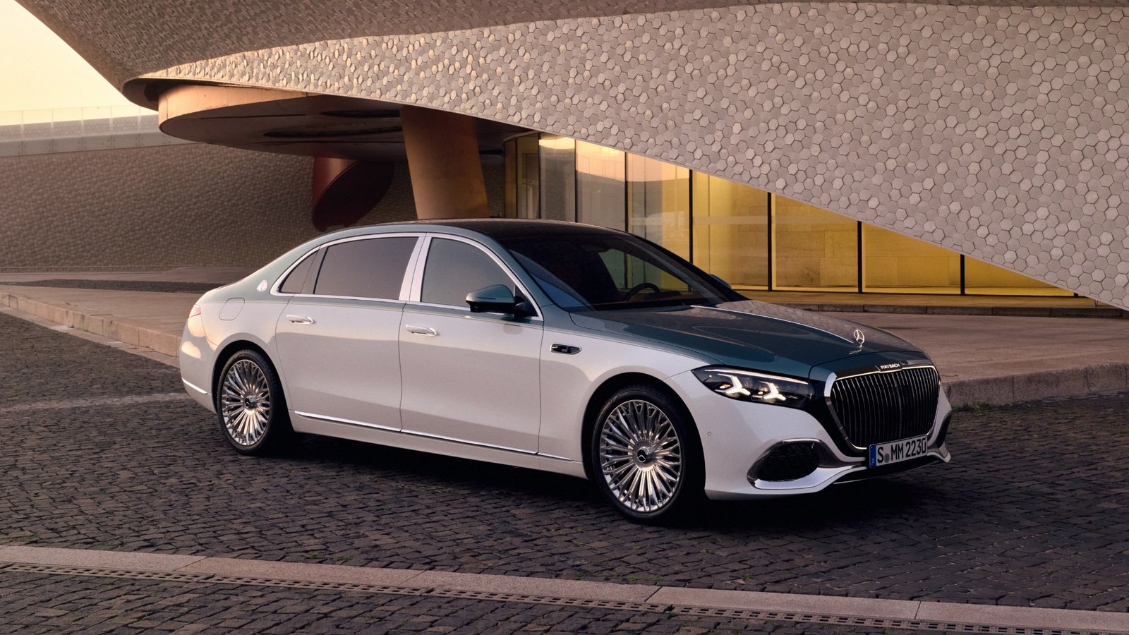 2026 Mercedes-Maybach S-Class facelift showing illuminated vertical grille and luxury sedan styling